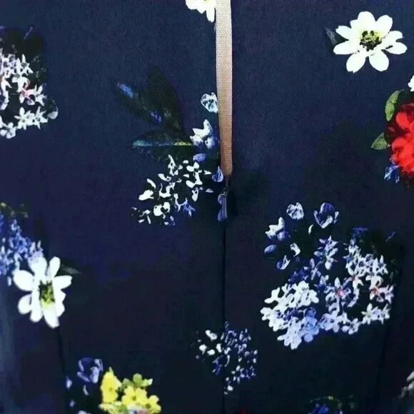 Banana Republic Blue Floral Sleeveless High Neck Fit & Flare Midi Dress Size 4 - Picture 5 of 8